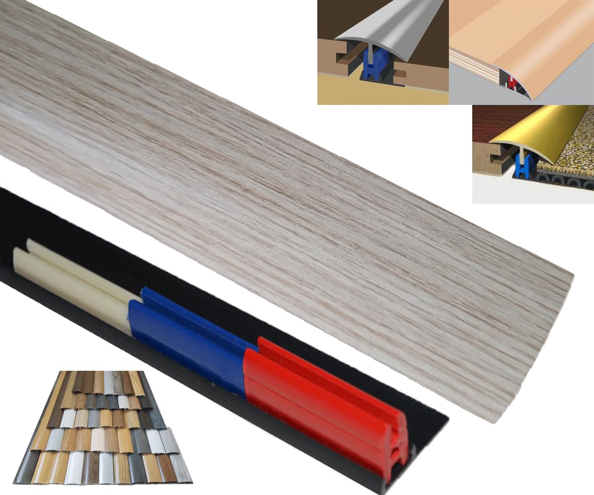 Laminate Door/Floor Threshold Strip 38mm x 90cm Multi-Purpose Multi-Height & Pivot Self Adhesive Cover Plate EasyClip (Fine Grey Oak)