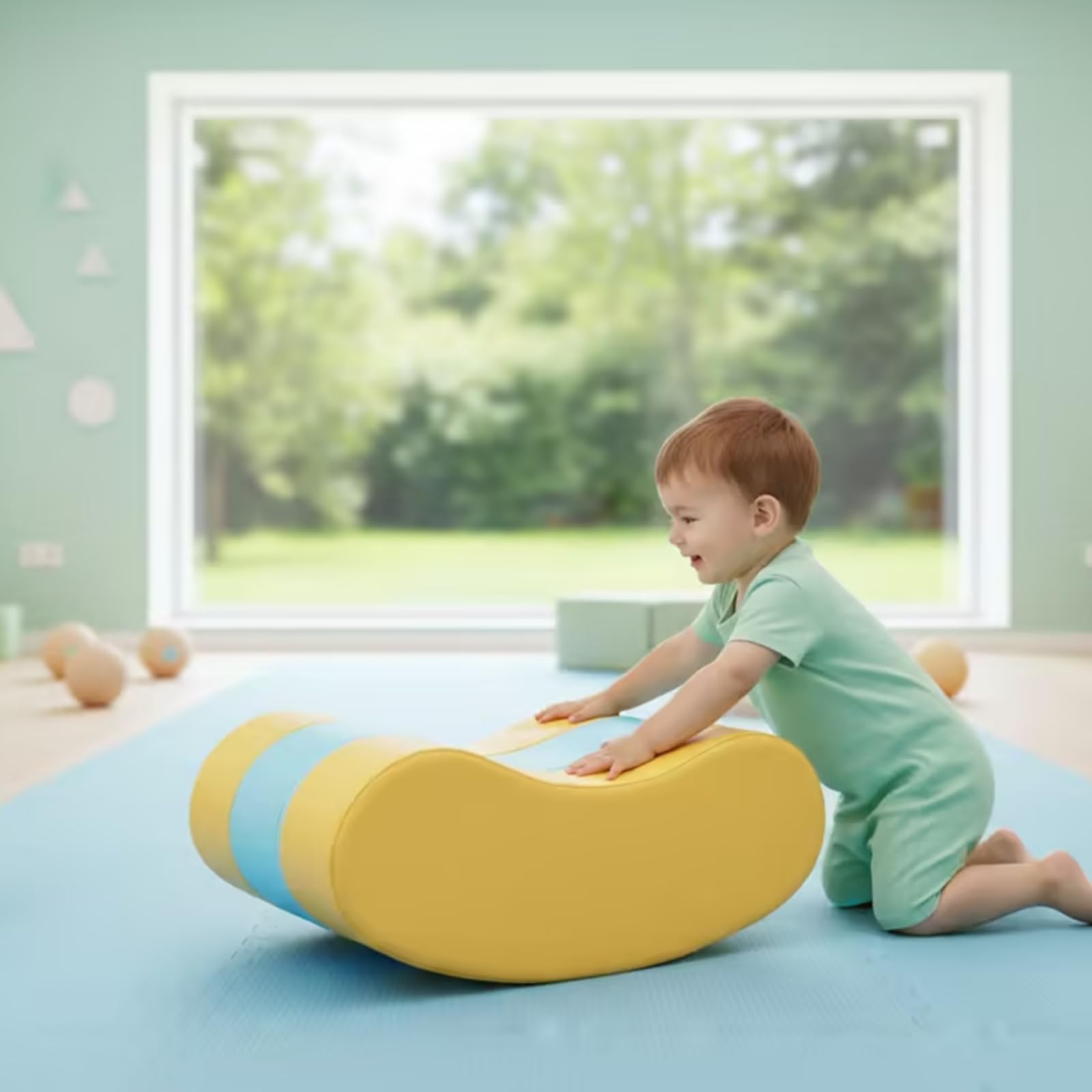 Barca a Dondolo Imbottito Dondolo Morbido da Interno Gioco Motorio per Bambini, Neonati
