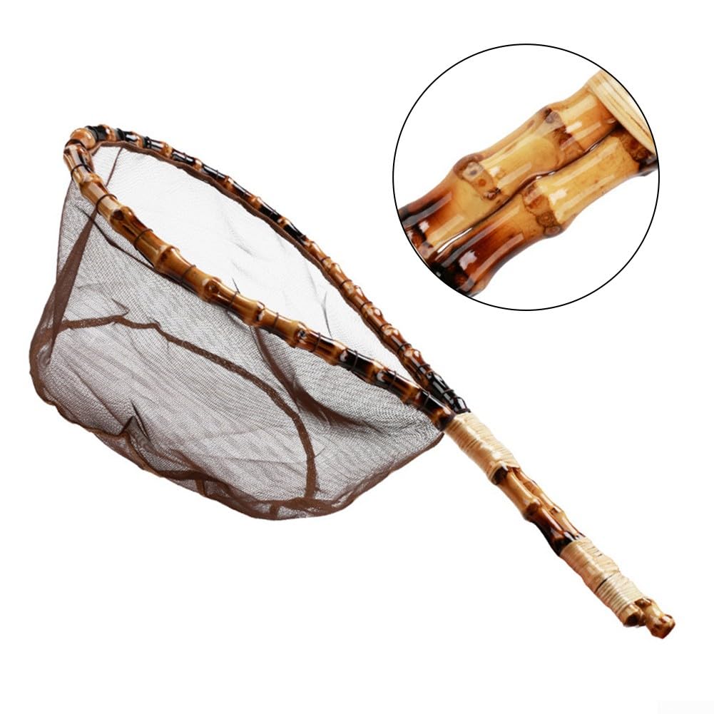 Épuisette de pêche à la mouche, cadre en bois, maille en caoutchouc souple ou maille en nylon imperméable pour attraper et libérer la truite et le bar