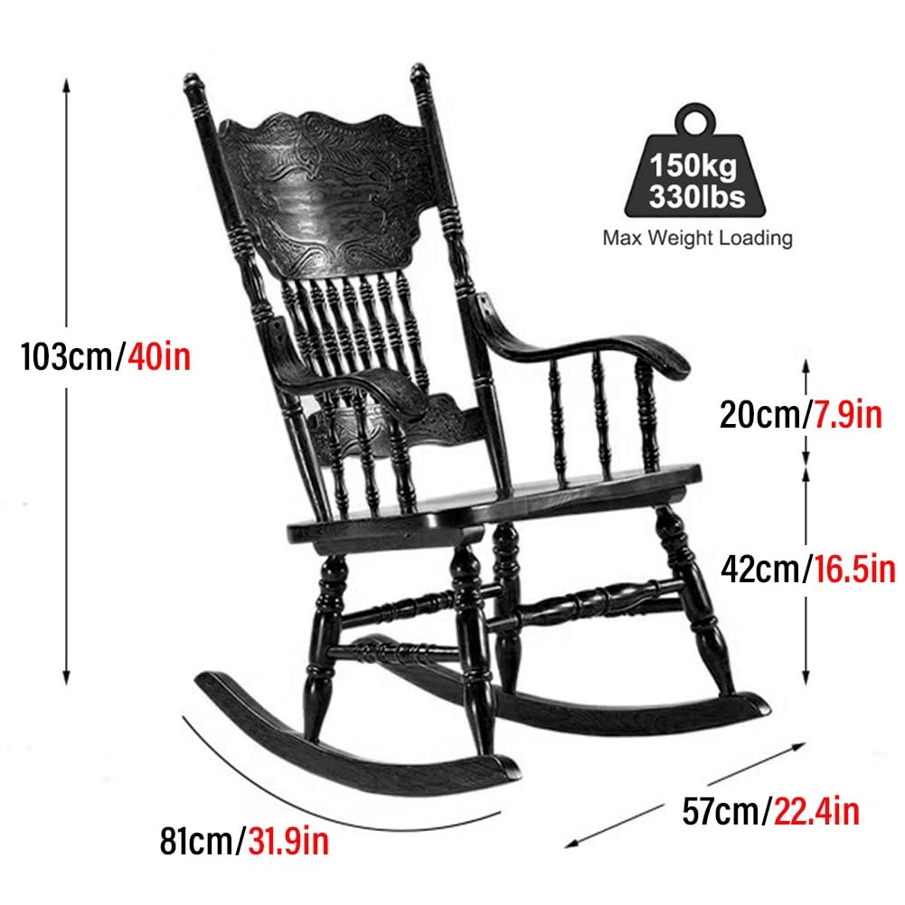 Mecedora de madera – balancín extra ancho para adultos para jardín al aire libre, soporta hasta 150 kg para patio, balcón, patio trasero