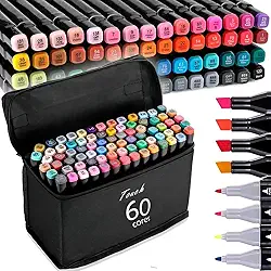 Kit MarcadorTouch Ponta Dupla 60 Cores Premium Caneta Colorida Artística Profissional Escolar com Estojo Organizador