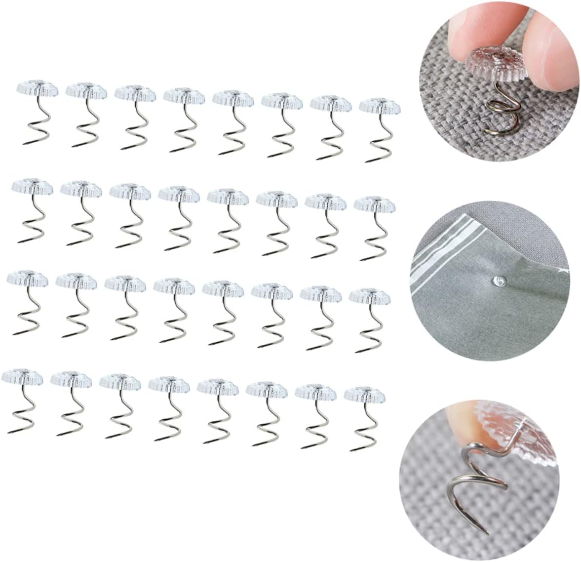 Mikinona 60pcs Non-Slip Dust Ruffle Pins for Sofa and Bed Sheets Spiral Push Pins for Easy Fixing and Removal Design for Smooth Furniture Surfaces