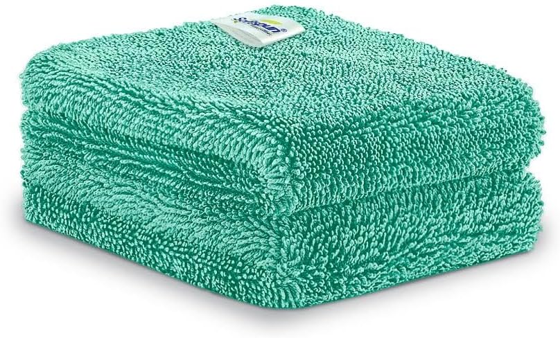 SOFTSPUN Microfiber Cloth for Car - 600 GSM, 30x30cms, 2Pcs, Aqua Blue! Twisted Loop Super Absorbent Towel - Edgeless Design with Plush Pile and Lint Free Cloth for Drying and Detailing.