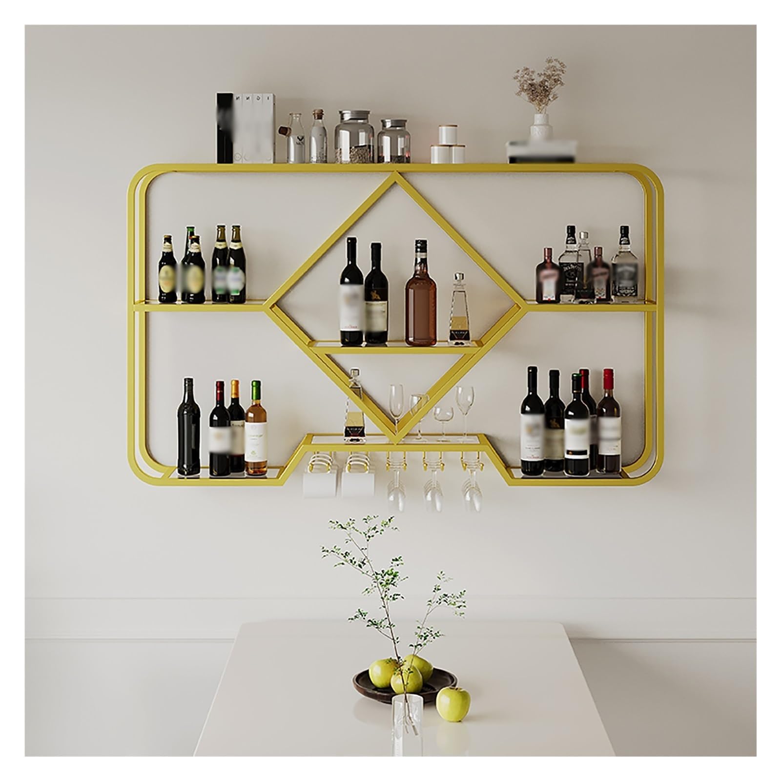 Casier à vin mural suspendu pour aménager un coin bar de salon moderne