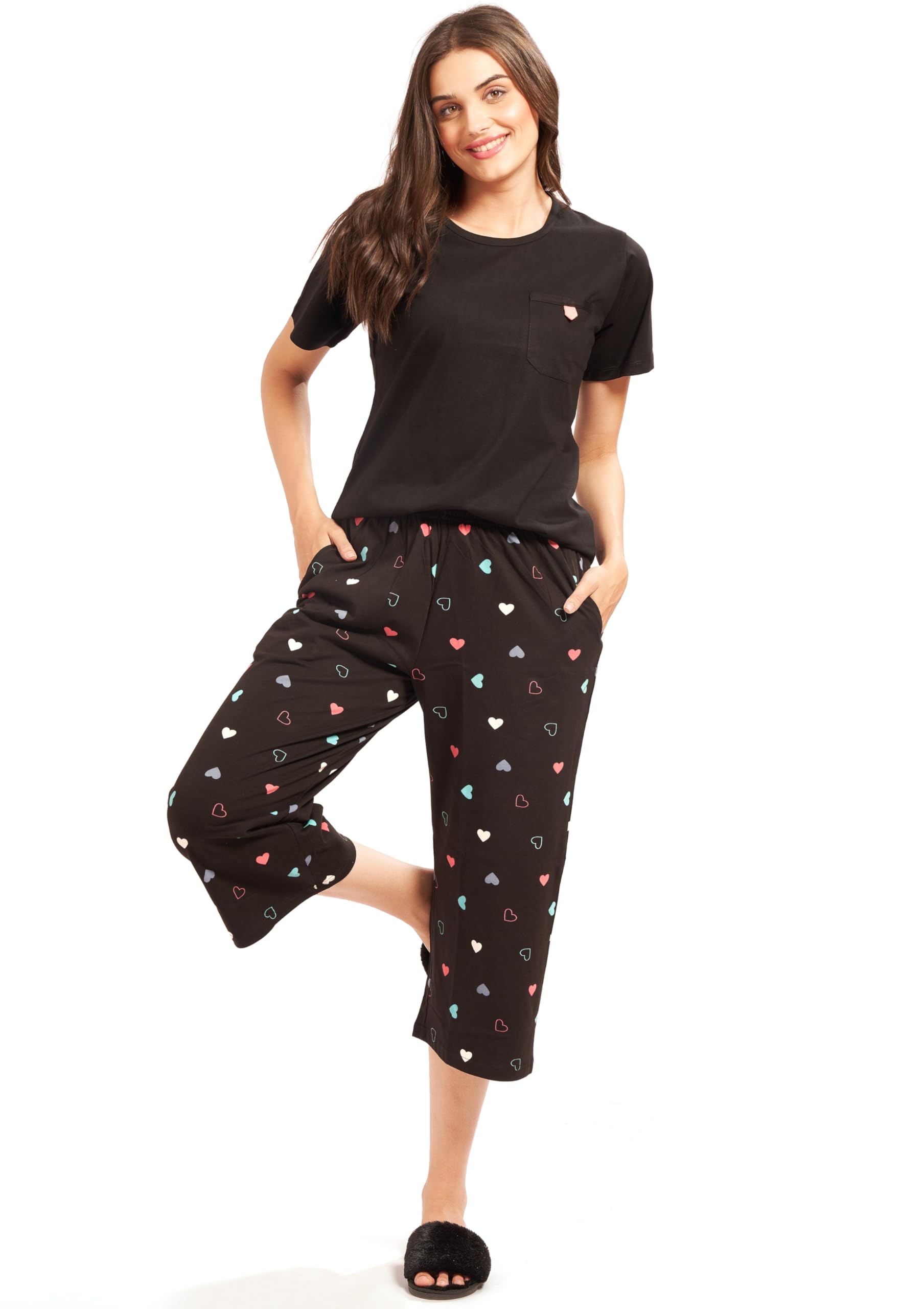 av2 Women's Cotton Printed Round Neck Short Sleeve Night Suit Set of Culottes Capri Pant | Capri Set | Casual Night Dress for Women -4036-picture-49