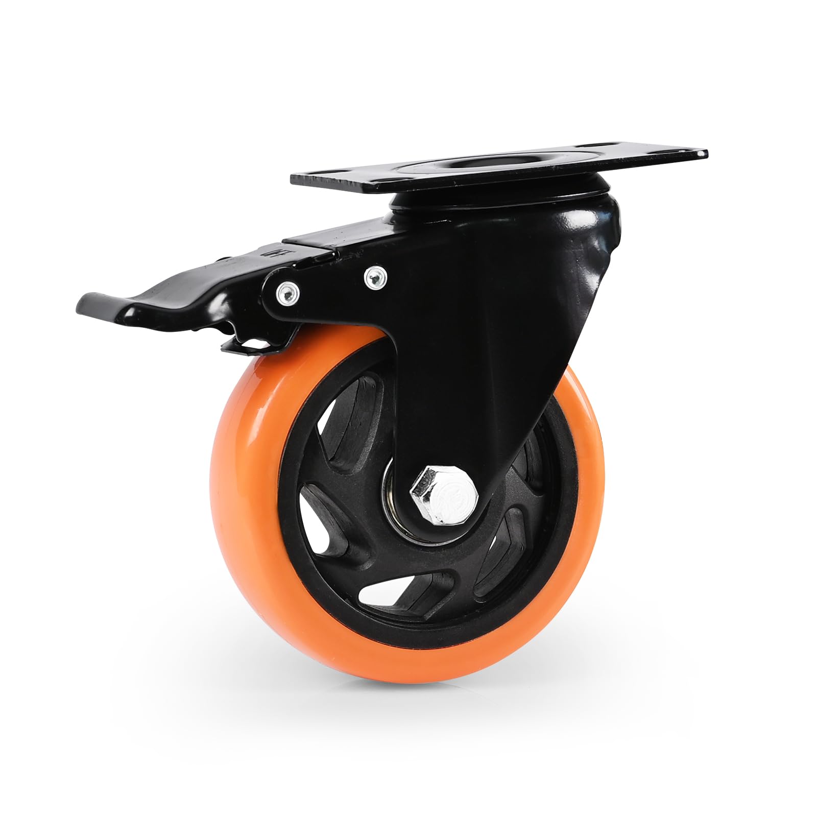 Caster Wheel, Heavy Duty 4 Inch Caster, Locking Swivel Caster Wheel for Cart, Furniture and Workbench, Orange