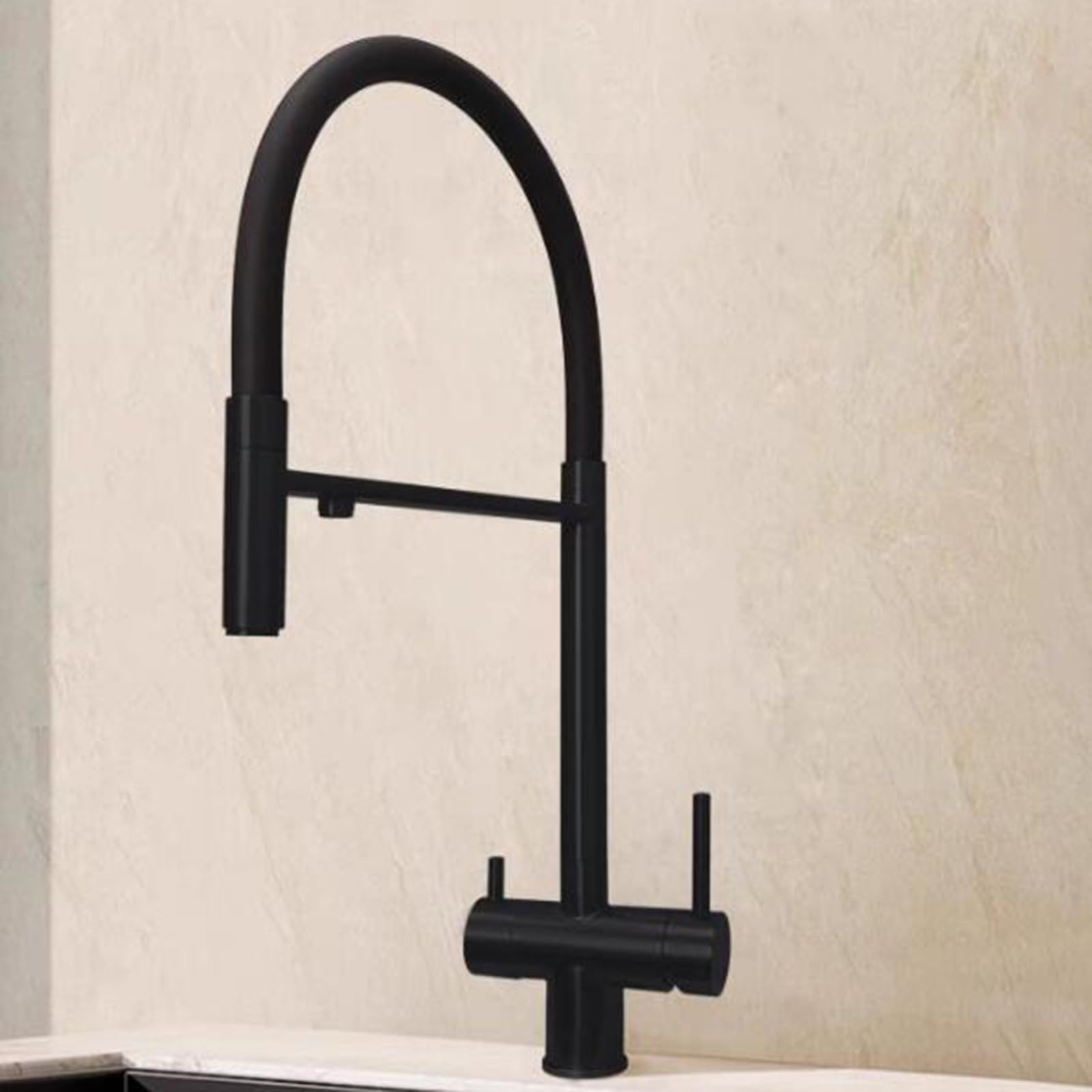 ZQFHSX Flexible Stainless Steel 3 Way Kitchen Mixer Tap with Swivel Spout and Dual Handles