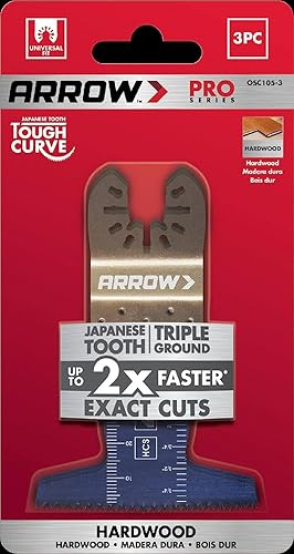 Miniatura 4 de Arrow OSC105-3 - Hoja oscilante de madera para madera dura, PVC, paneles de yeso, universal, se adapta a la mayoría de multiherramientas, 2-12