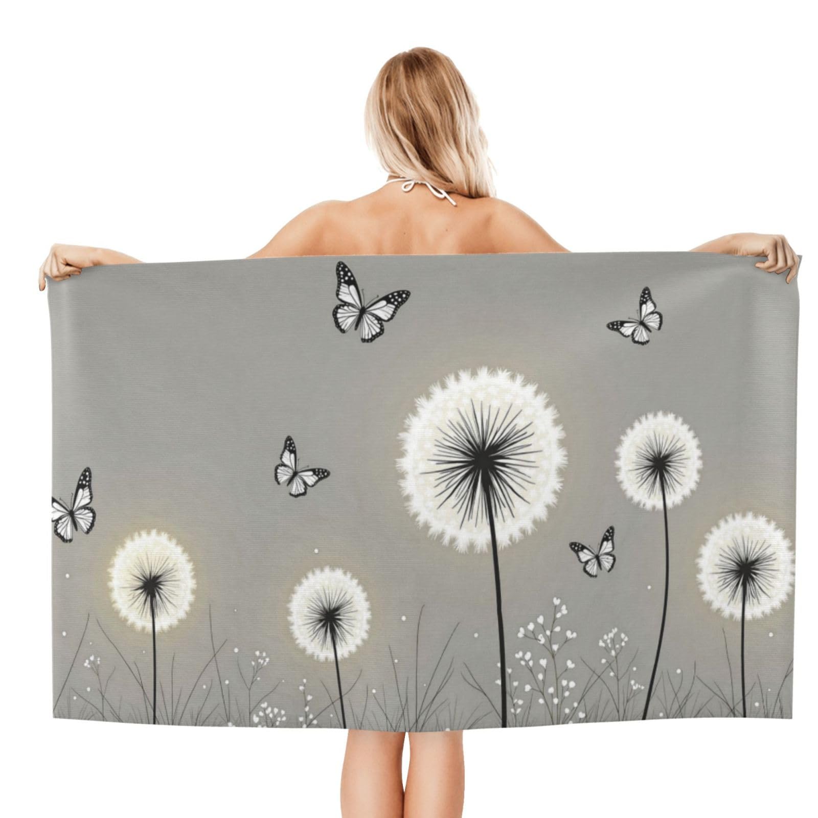 Anceky Beach Towel for Women, Butterfly Dandelion Floral Sand-Free Microfiber Ultra Soft Lightweight Bath Towels for Outdoor Bathroom Swimming 32"X52"