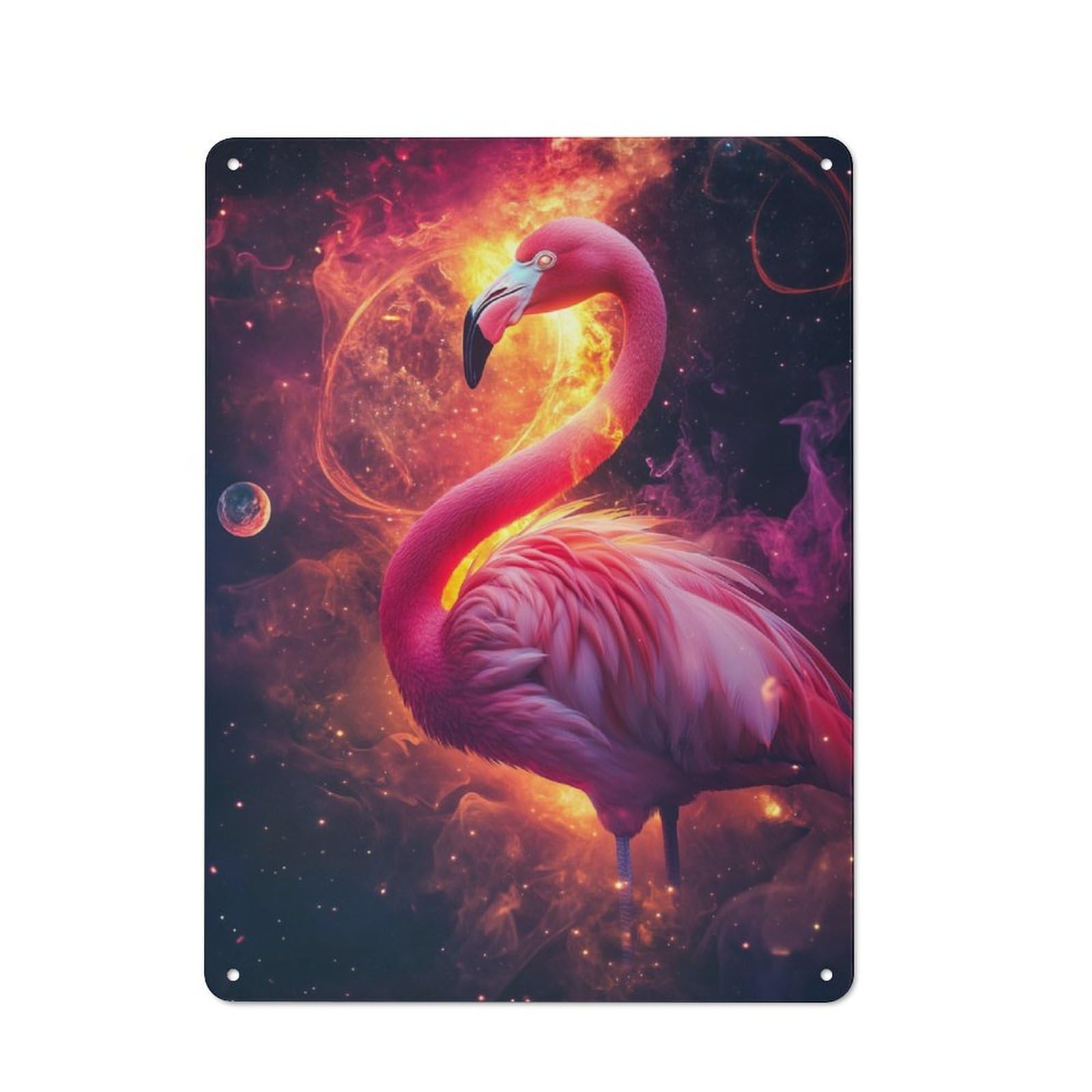 Junmoney Space Flamingo Metal Wall Sign 40X30cm Featuring For Living Room Wall, For Metal Sign Collectors, For Garage And Workshop Walls