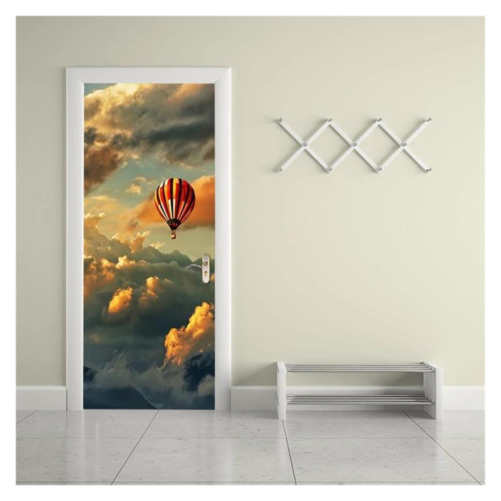 Sticker autocollant mural montgolfière 95x215cm : affiche de porte design art du ciel épuré