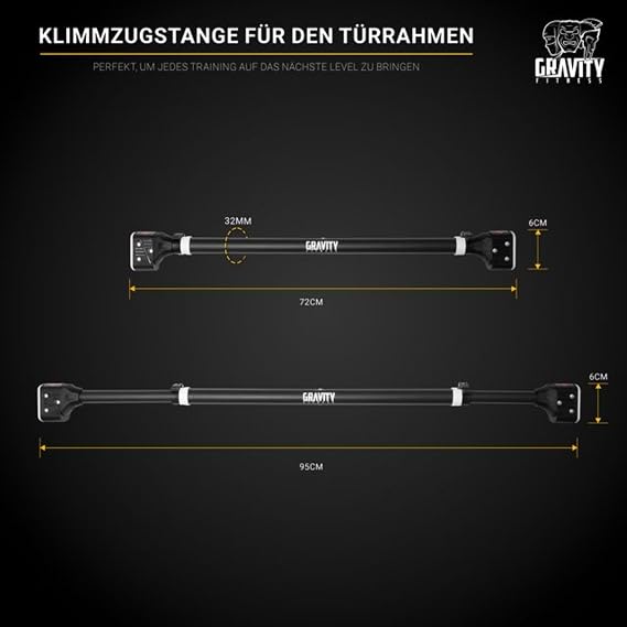 Gravity Fitness Universal Door Pull Up Bar Black 72-95cm 120kg Door Passage Bracket Alloy Steel Pull Up Bar