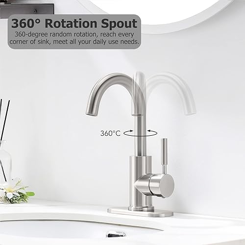 Miniatura 4 de Phiestina Grifo de baño de un solo orificio de 4 pulgadas, NS-SF01-ORB+WE08-BN