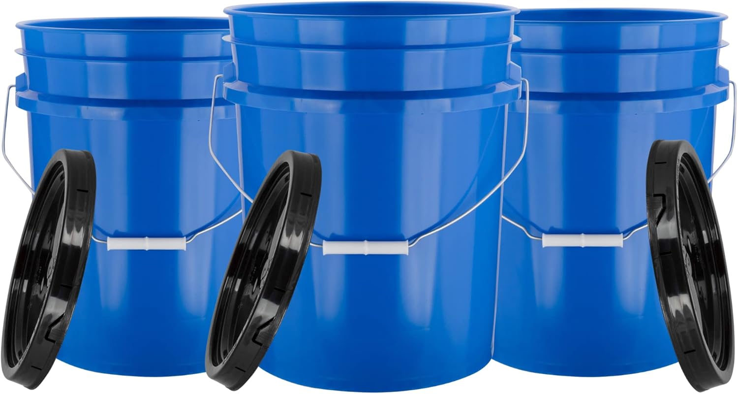 House Naturals 5 Gal Blue Buckets with Regular snap on lids - Food Grade BPA Free Plastic - Premium 90 mil -Made in USA