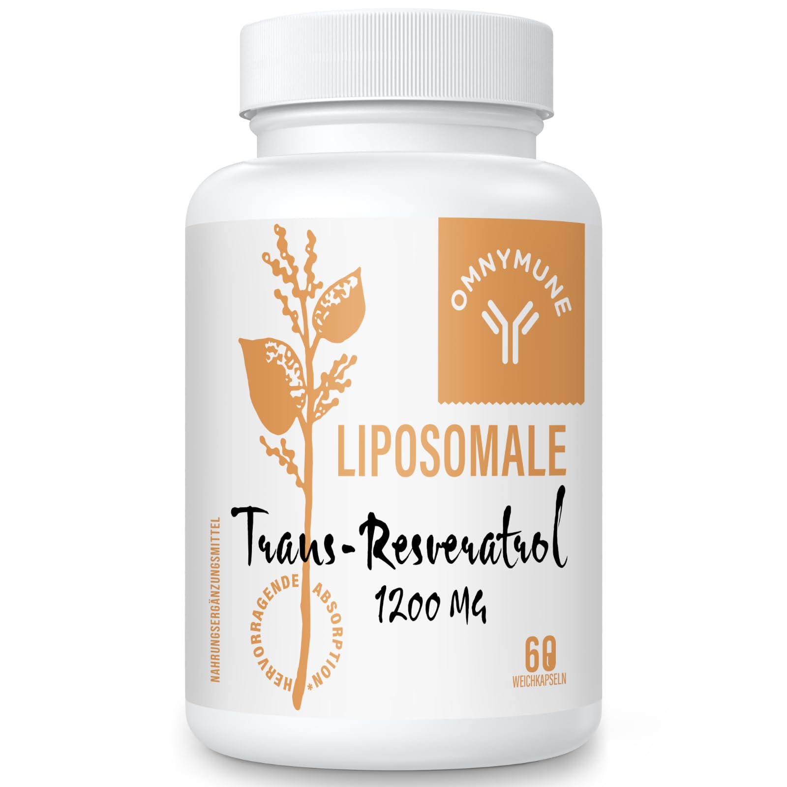Resveratrol Liposomal 1200 mg, Trans-Resvératrol Pur à 98%, Extrait de Renouée du Japon, 60 Gélules