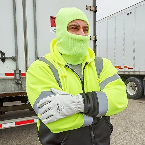 Miniatura 2 de SAFEGEAR - Pasamontañas de invierno de punto, paquete de 2 unidades, verde limaamarillo, poliéster, cubierta facial de alta visibilidad para hombres