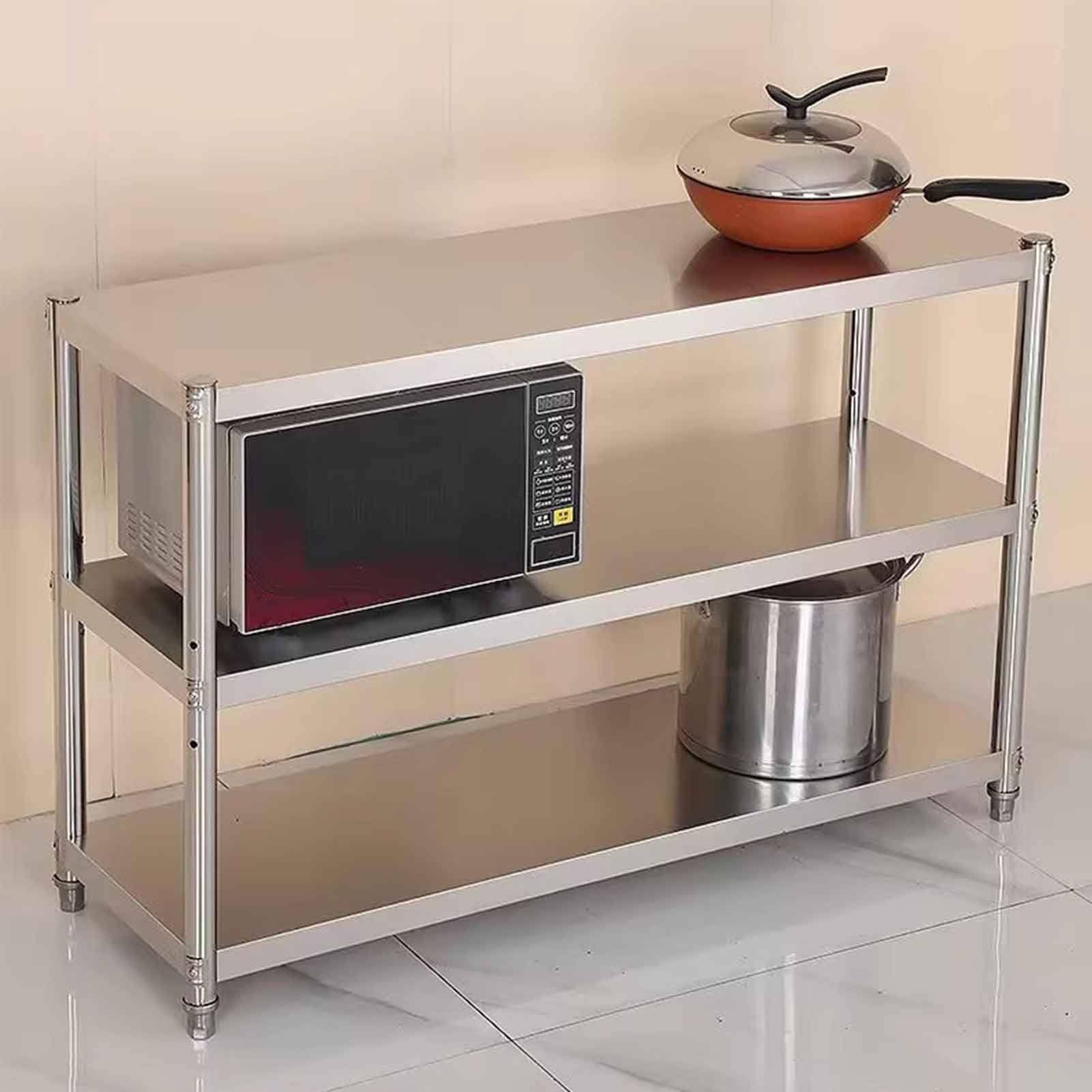 Scaffale regolabile a 3 livelli in acciaio inox, scaffalatura da pavimento per cucina, bagno, Ga, nizer in metallo (90 x 60 x 80 cm)