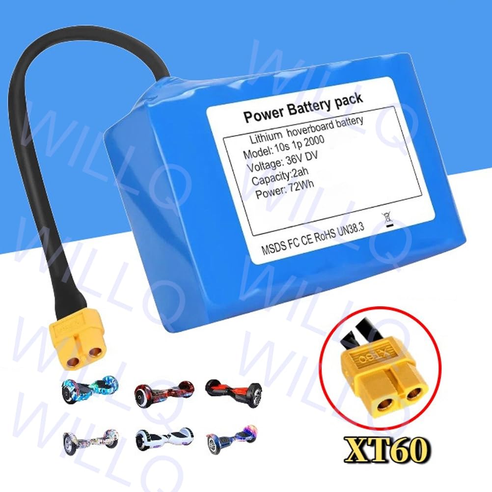 Batterie pour Hoverboard 36 V (36 V / 2 Ah / 2000 mAh) – Pack de Remplacement au Lithium 10S1P avec connecteur XT60 – pour Trottinette, gyropode, monocycle et Moteur.