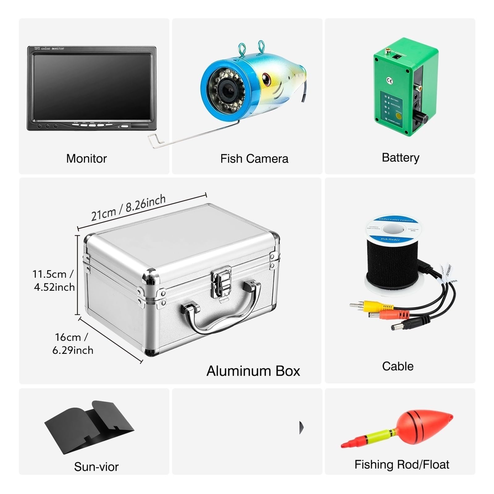 Cámara de Pesca, Kit de cámara Pesca subacuática portátil 30 LED, Compatible con DVR, Monitor 7 Pulgadas, Detector Peces vídeo, 1000TVL for en Hielo/mar