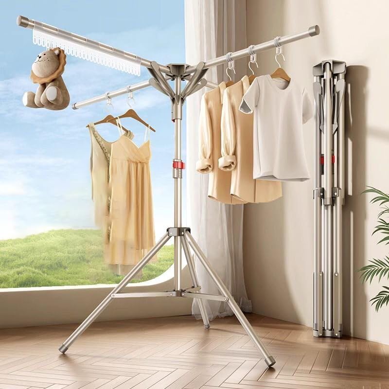 Multifunktionaler Stand‑Wäscheständer aus Metall, klappbarer Trockenständer für Kleidung, Handtücher, Heim‑ und Campinggebrauch