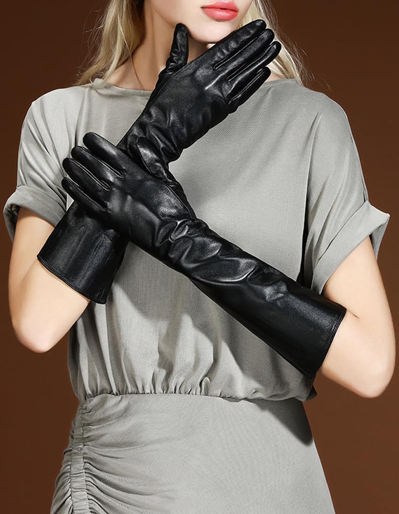 Luwint Soft Leather Long Opera Party Costume Evening Dress Driving Gloves, Matte Black - Image 3