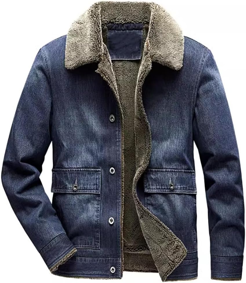 Denim Jacket men's Loose Winter Oversized Casual Plush thick Warm