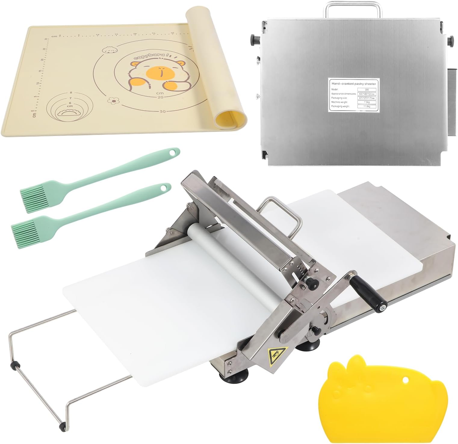 40.5" x 15.5" Folding Manual Dough Sheeter with PE Board – Stainless Steel Countertop Dough Roller Machine, Adjustable Thickness (0–25mm) for Pastry, Pizza, Croissant, Cookie & Pasta