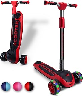 3 Wheels Scooter for Kids Teenage Ages 5-15 Years Extral Wide Deck 4 Adjustable Height and Foldable Handlebar LED Flashing Glider Push Scooter Best Gifts for Boys Girls