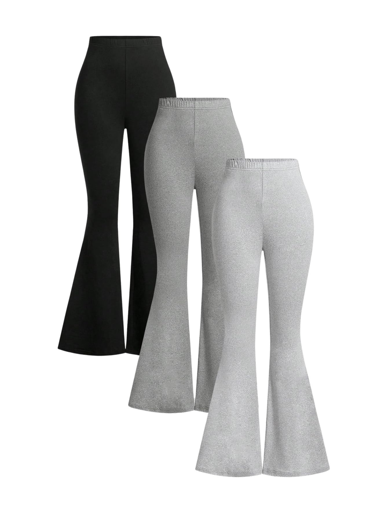 WDIRARA Womens 3 Pack Elastic Waist Flared Pants Bell Bottom Stretch Long Trousers