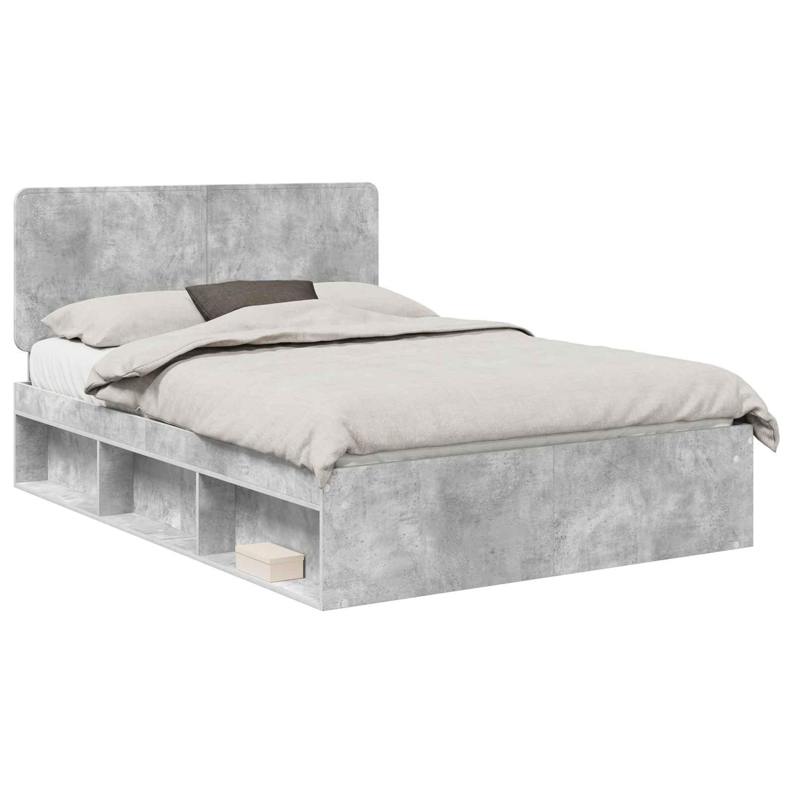 Cadre de lit avec tête de lit en béton - 160 x 200 cm - Cadre de lit en pin massif avec sommier à lattes pour lit King Size - Durable et stable - Convient pour 2 personnes - Meuble de