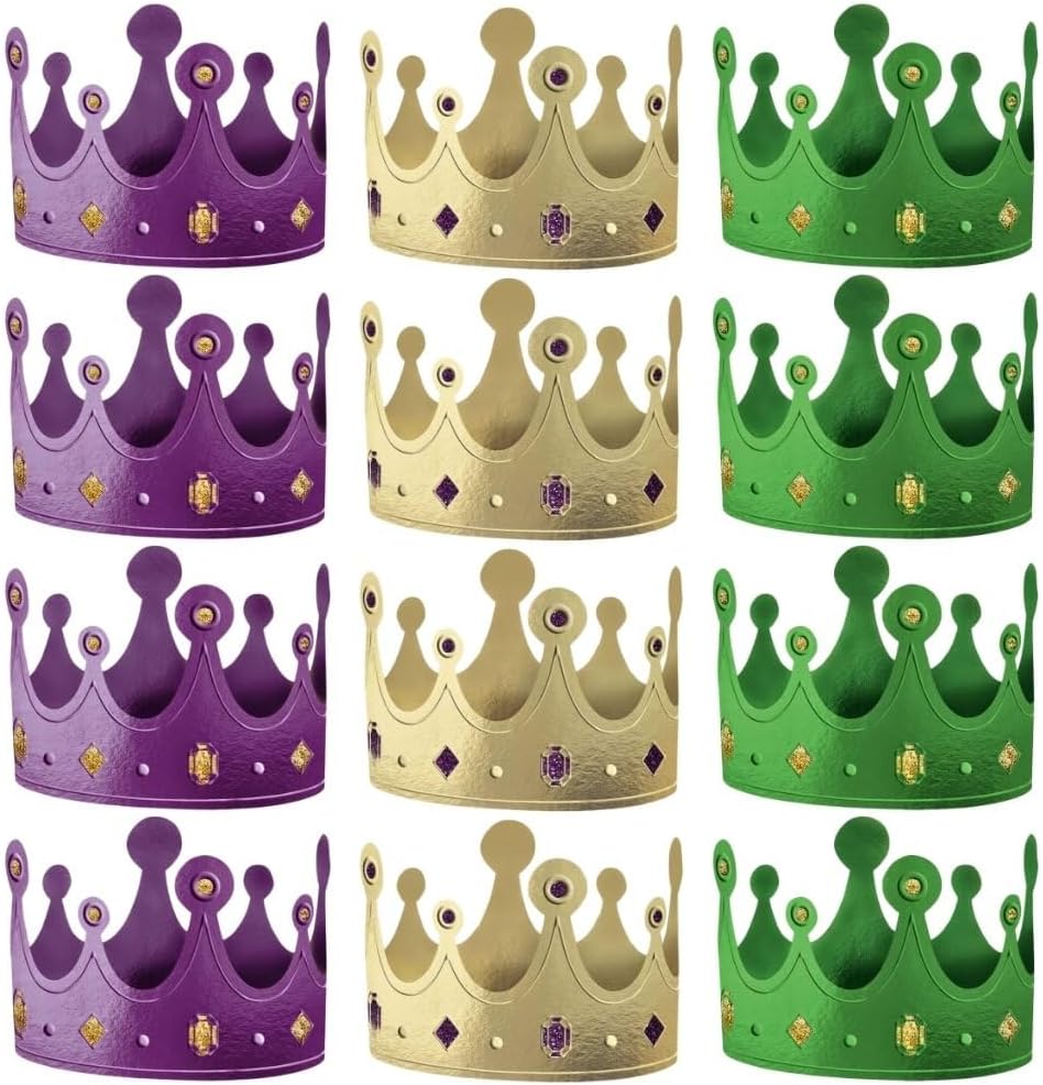 Mardi Gras Multicolor Glittering Foil Crowns - 4" x 7" (Pack of 12) - Brilliant & Festive Design - Dazzling & Reusable Party Accessory - Perfect for Mardi Gras Events