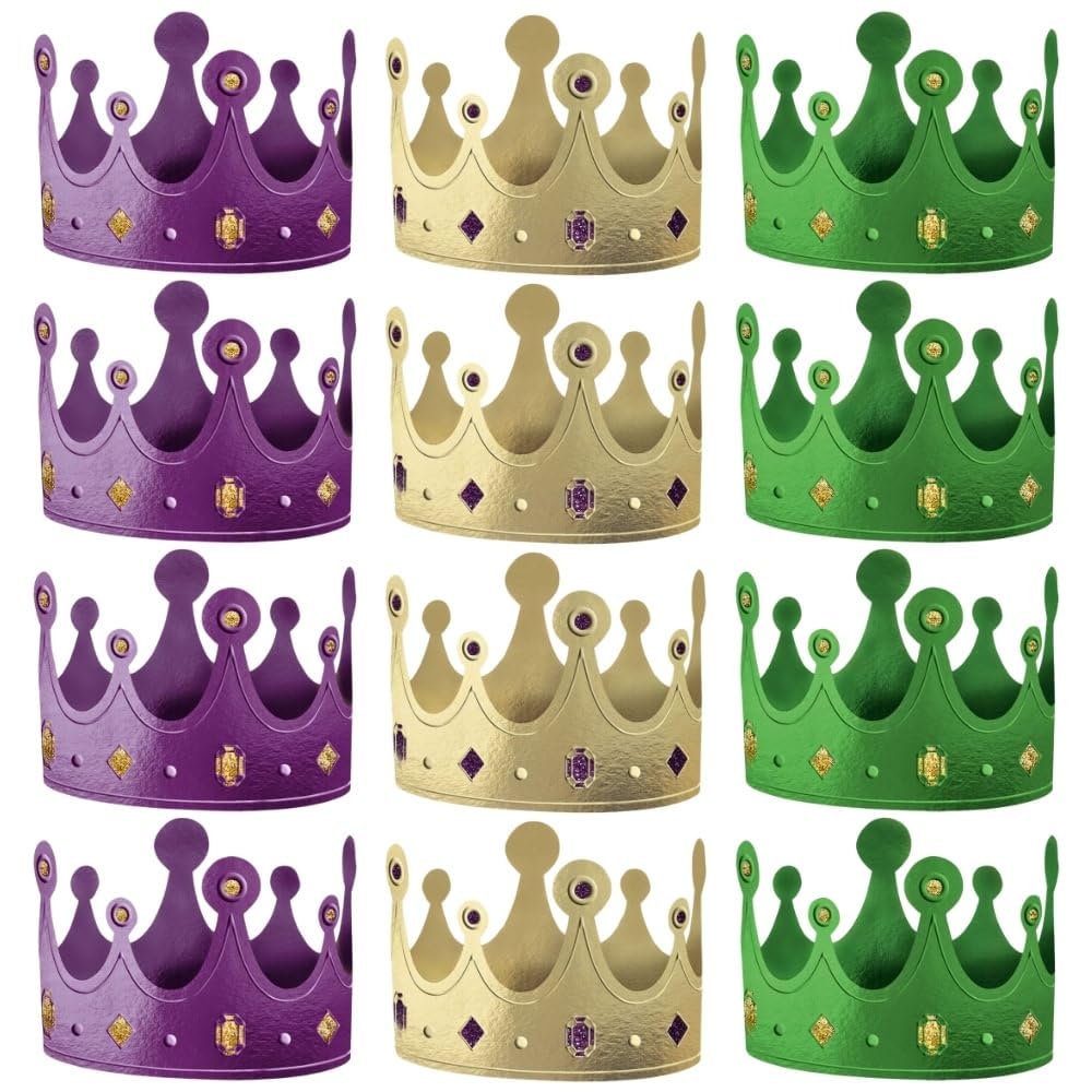 Mardi Gras Multicolor Glittering Foil Crowns - 4" x 7" (Pack of 12) - Brilliant & Festive Design - Dazzling & Reusable Party Accessory - Perfect for Mardi Gras Events