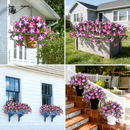 Image of Bassion Artificial Flowers for Outdoors, 2 Pcs Fake Petunia Flower, Fuschia
