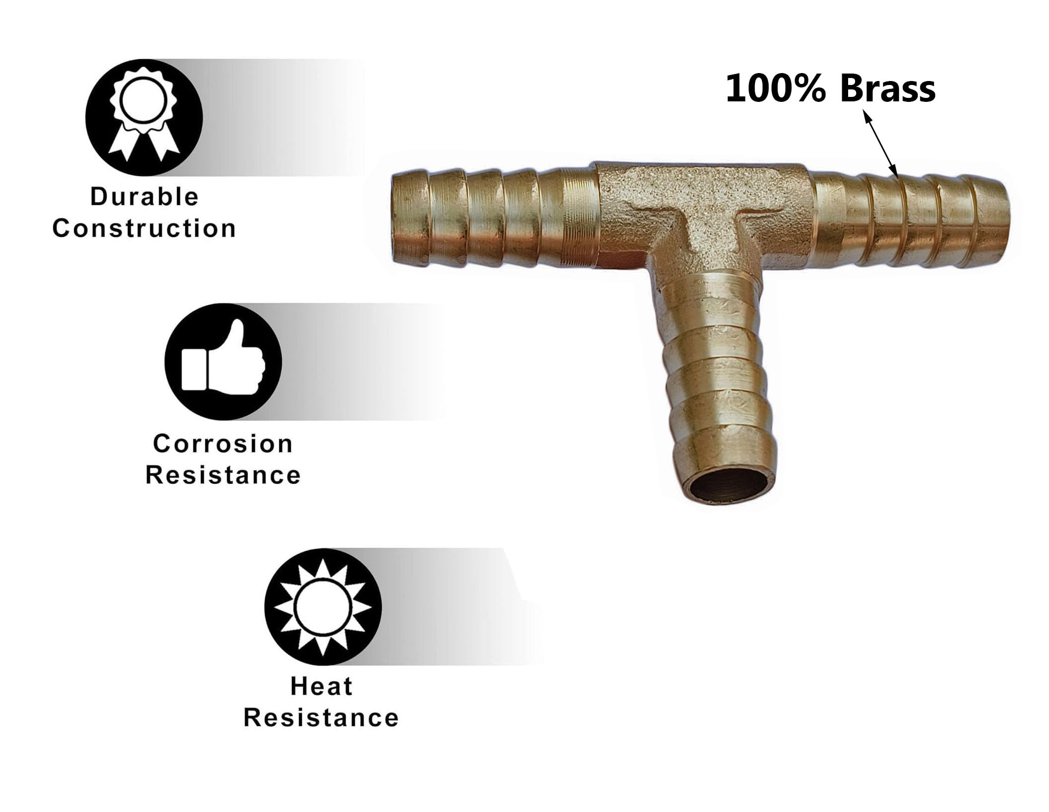 ESEKSAFAR Brass barb connector Hose pipe Fitting for Water/Fuel/Air/Pneumatic and etc (2-Years warranty) (10mm T-way barb connector with 3pc-Clamp) 1