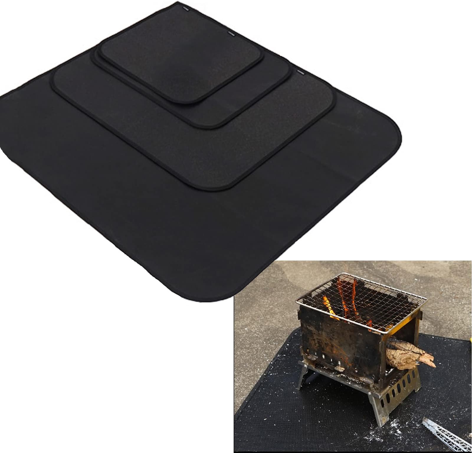 Fire Bowl Mat, Fire Pit Mat, 45 x 37 cm Under Grill Fireproof Underlay, Heat Resistant Protective Mat for Floor, Lawn, Grass, Patio, Balcony, Deck, Outdoor, Wood Burning, Charcoal Grill, Black-M