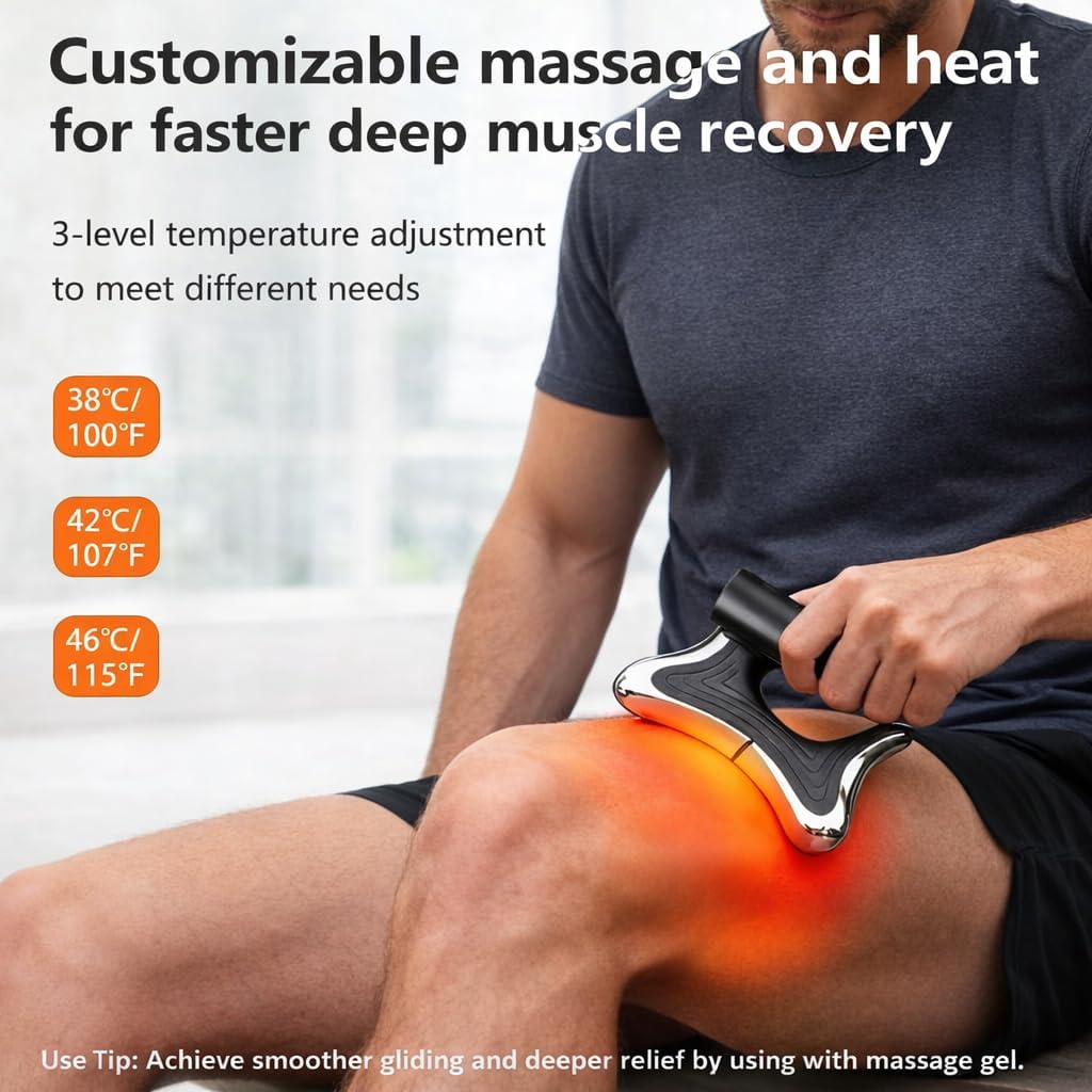 Heated Muscle Scraper Tool –Electric Fascia Knife Massager Heating and Vibration, Muscle Scraper Tool, Body Gua Sha Massage Tool,Fascia Tool Massage Tools for Deep Tissue (Black)