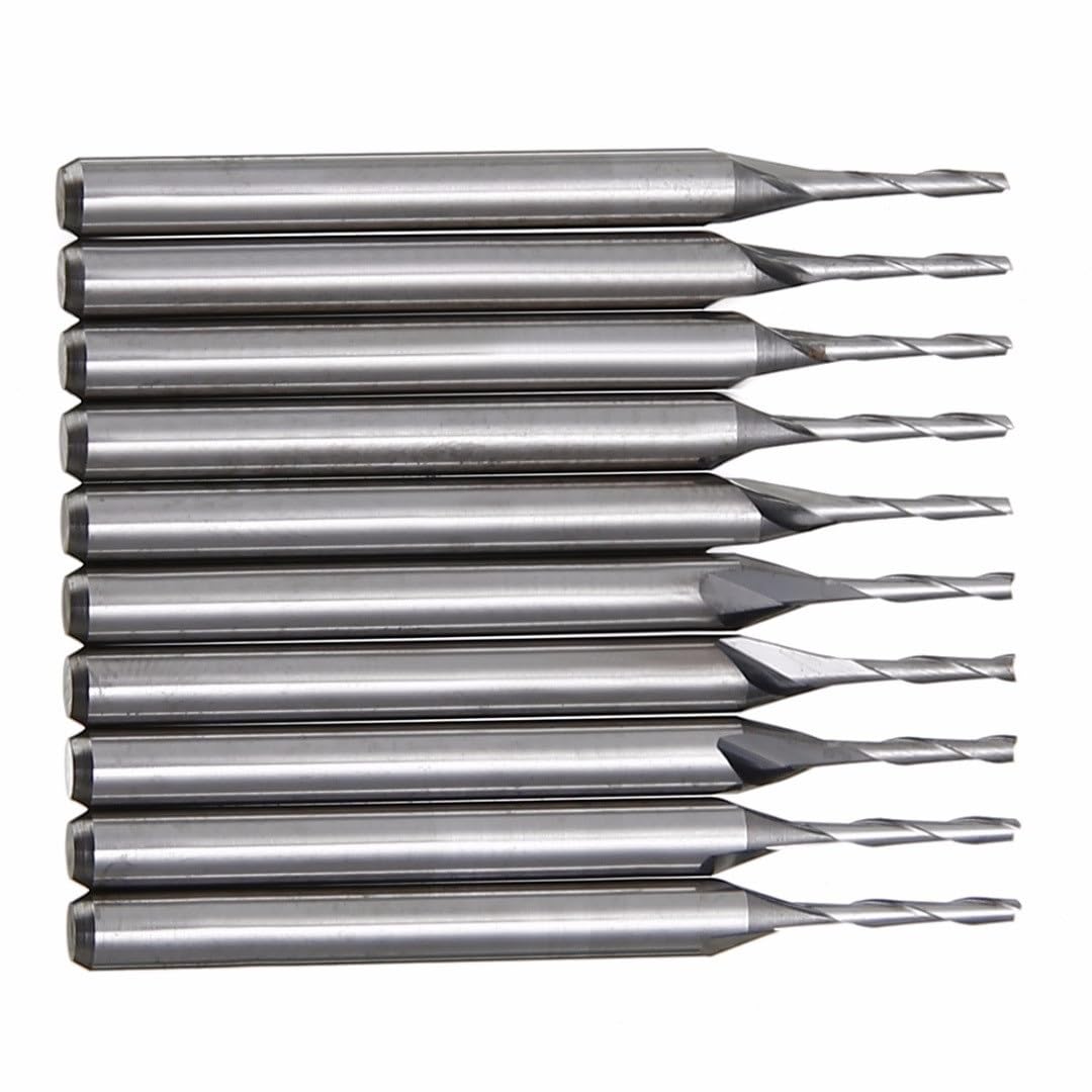 10 Stück 3,175 mm Schaft, Hartmetall-Spiralfräser, 1/8 Zoll, 1 mm, Wolframstahl, Doppelnut, flache Nase, Schaftfräser, CNC-Gravur-Fräser