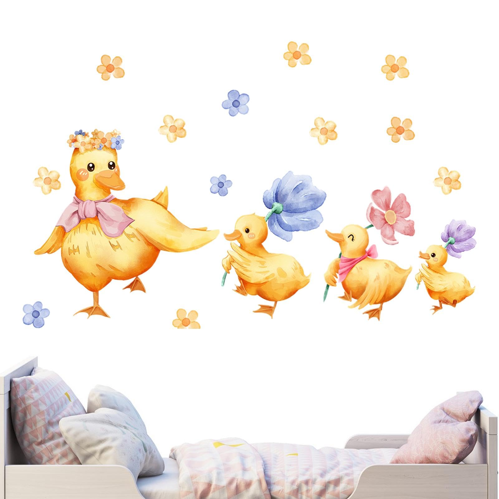 Cartoon Duck Wall Decals | Cartoon Adhesive Sticker Wall Flower Duck Decal - Kindergarten Wall Arts Kids' Room Ornament for Living Room, Playroom, Nursery