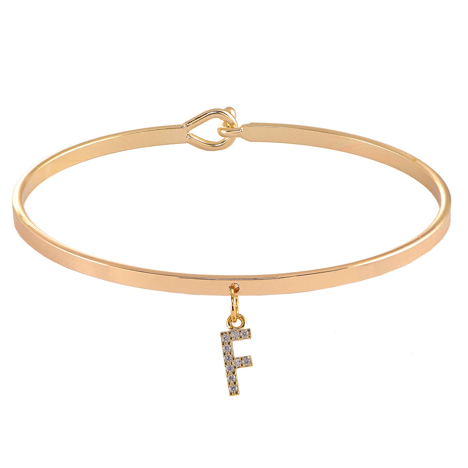 Spinningdaisy Dangling Crystal Initial Charm Cuff Bracelet (F Gold)