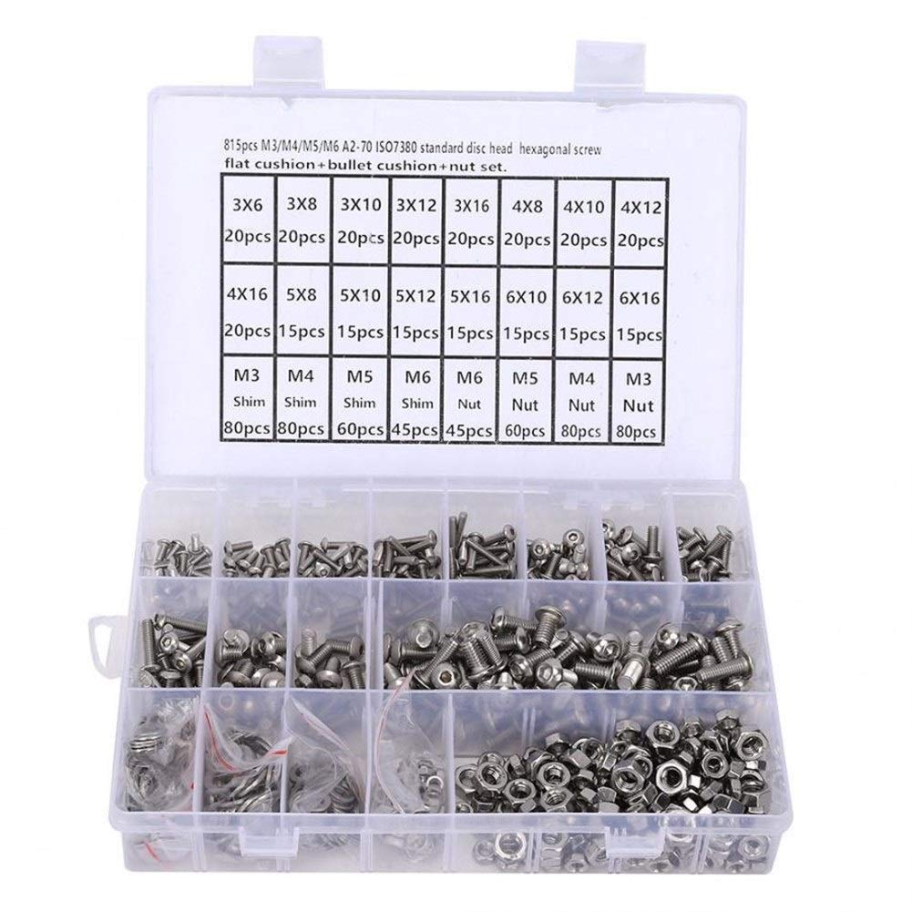 Nägel und Schrauben Kit 815 stücke M3 / M4 / M5 / M6 Edelstahl Runde Pfanne Kopf Sechskant Sockel Schraube Sechskantmutter O-Ring Flat Waschmaschine Kit Hardware Montage Zubehör Haushalt Werkzeug Set