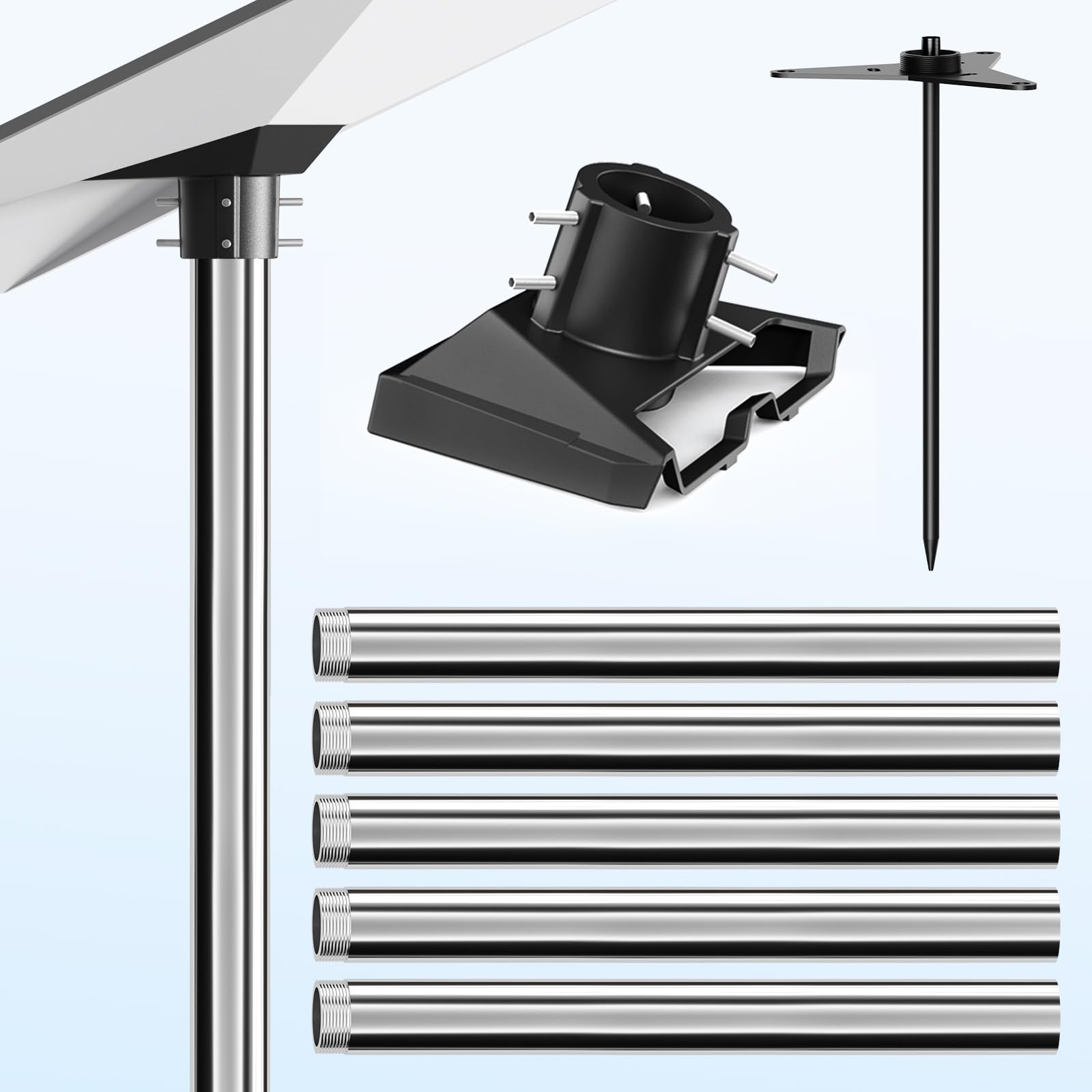 Starlink Pole Mount Gen 3, Starlink Mounting Kit Features 6.6ft a Durable 1.5'' Diameter Pole, 1.5mm Thickened Tube Wall Starlink Gen 3 Mount with No-Dig Ground Anchor and Starlink Gen 3 Pipe Adapter