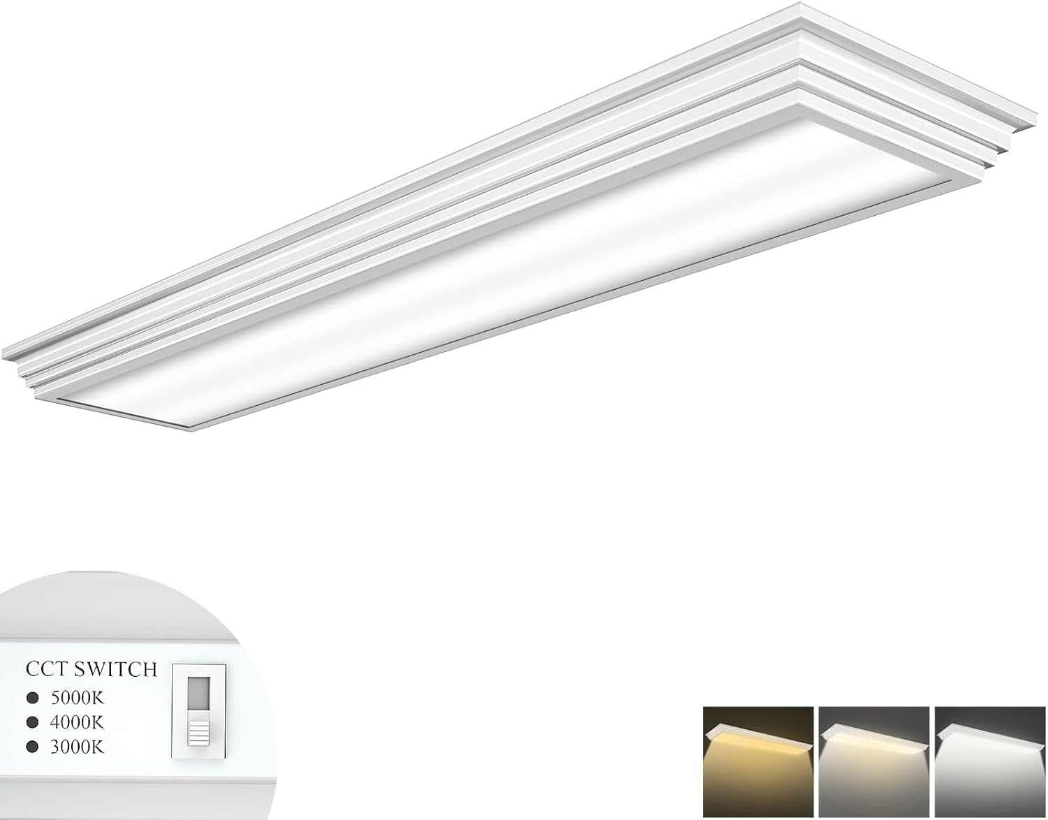 FAITHSAIL Dimmable 4FT LED Wraparound Light, Selectable 3 Color Temperature 3000K/4000K/5000K CCT 50W 5500LM 4 Foot Kitchen LED Light Fixture, Flush Mount 48 Inch Ceiling Lighting Fixture, 1 Pack