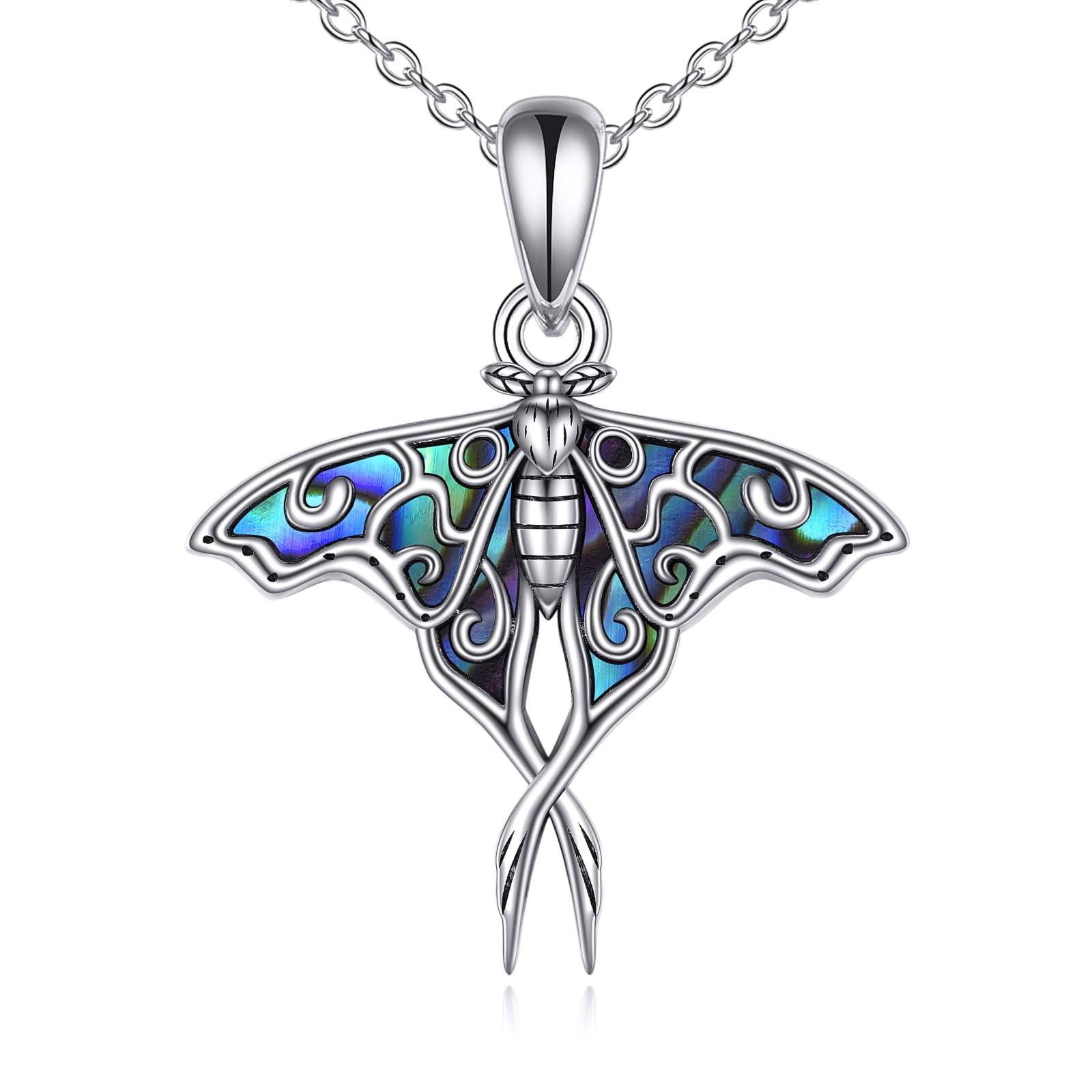 ONEFINITYMoth Necklace for Women 925 Sterling Silver Luna Moth Pendant With Abaone Shell Moth Jewellery Gifts