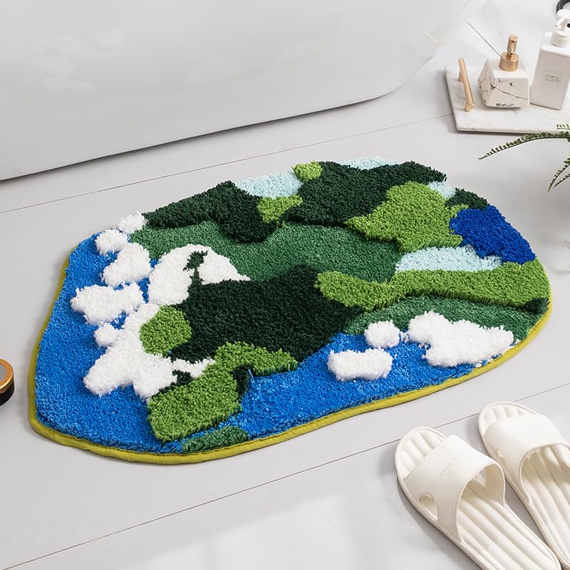 UKELER Shaggy Moss Bathroom Decor 3D Flocking Grass Rugs - Non Slip Washable Bath Mat for Shower Tub