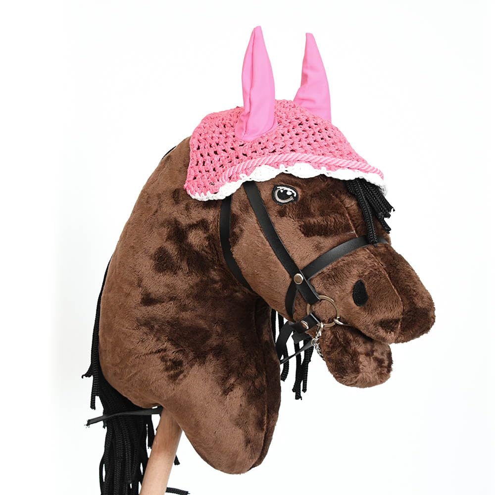 Hobby Horse Land Hobby Horse Braun mit Zaum + Pferdehalfter + Führleine + rosa Mütze, Pferd mit Zubehör, Rosa
