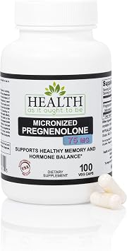Health As It Ought To Be Pregnenolone 75mg Supplement Micronized Form for Enhanced Absorption Tested for Purity and Strength | 100 Capsules