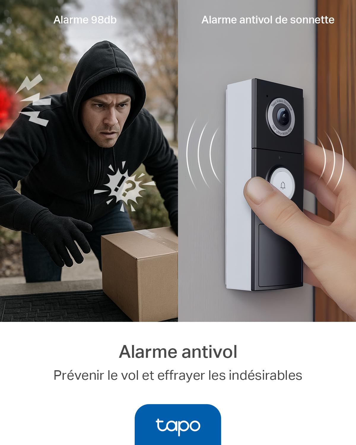 Tapo D235 Sonnette sans Fil avec Camera 2K+ 5MP, IP66 étanche, 180° Vision Ultra-Large, Vision Nocturne Couleur, Audio Bidirectionnel, Détection AI Gratuite