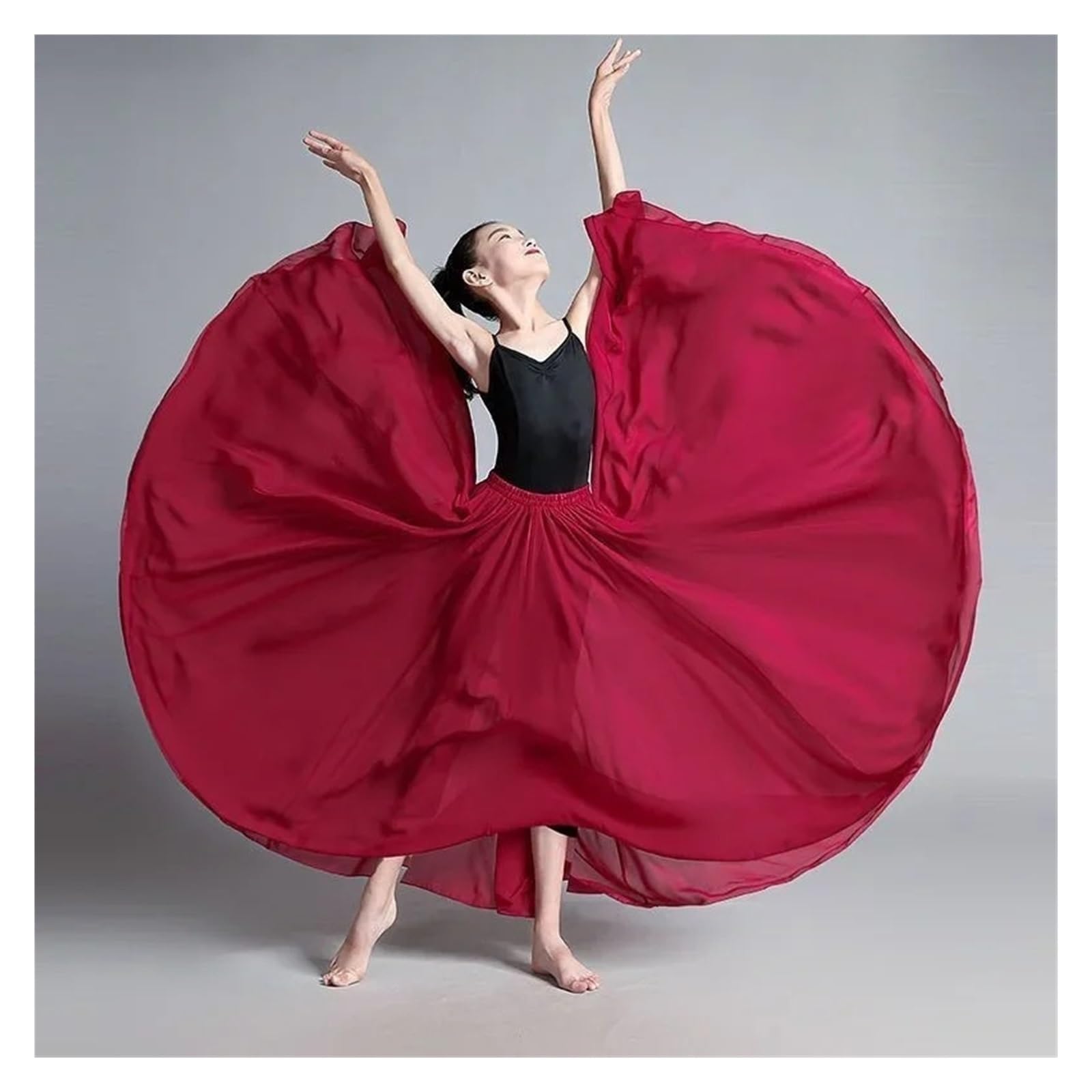 Gonna swing in chiffon per bambini, per danza Wanjiang Dance a 720 gradi, in chiffon, etnica classica, pratica di danza classica, adatta per spiaggia, gonna in tinta unita, pratica di danza del ventre