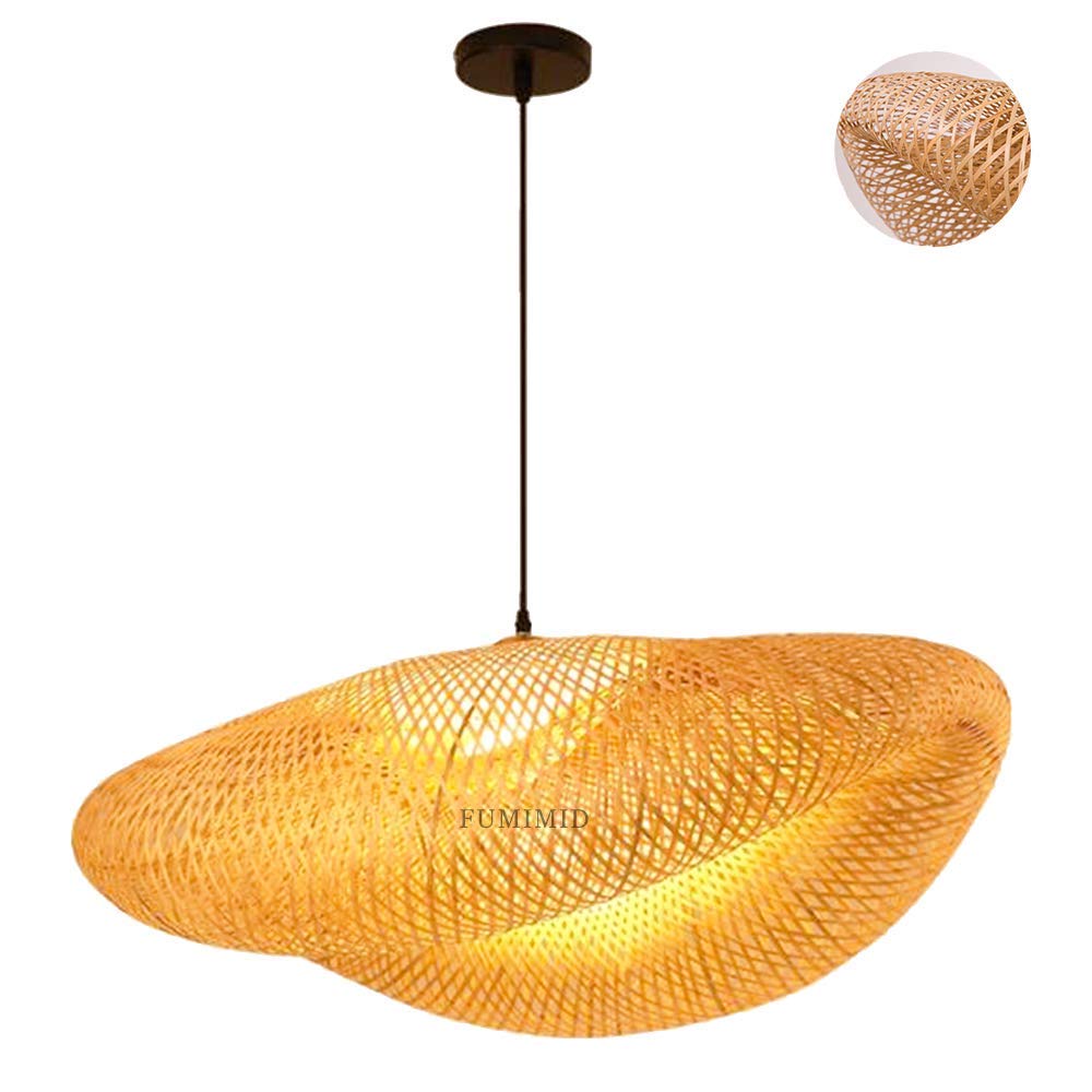 Lámpara Colgante De Bambú Tejida Linterna Antigua Lámpara De Techo Iluminación De Techo Lámpara De Mimbre Con Sombra De Nube Para Comedor Sala De Estar Restaurante,50cm