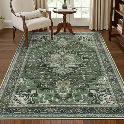 GENIMO 120x170cm Rugs Living Room Washable Short Pile&Non Slip Dark Green